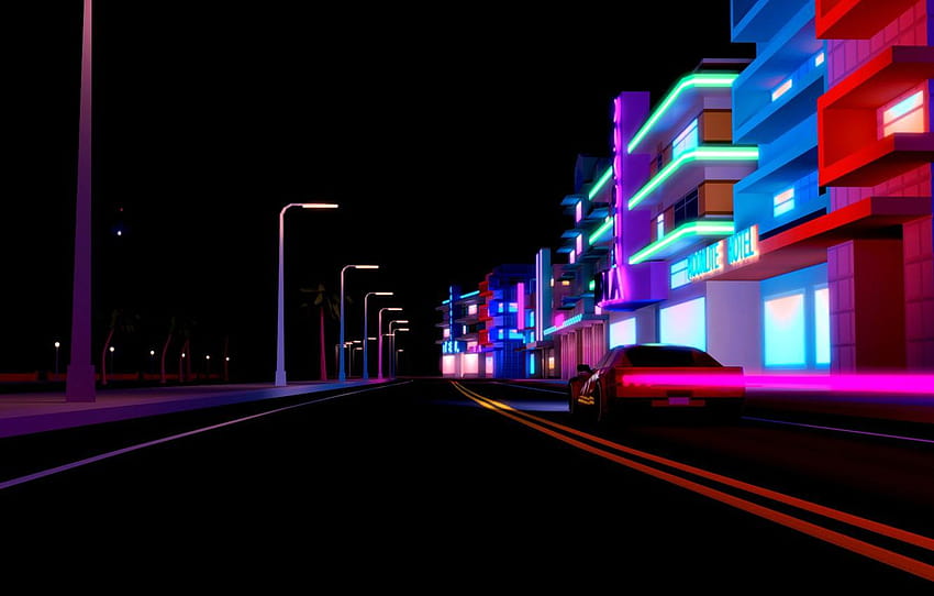 Auto, Road, Night, Music, The city, Neon, Machine, city pop HD wallpaper
