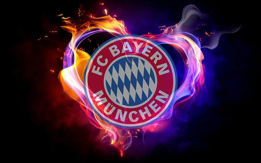 Hintergrund Bayern München mit logo und lieben herz mit feuer, fc bayern munchen fondo de pantalla