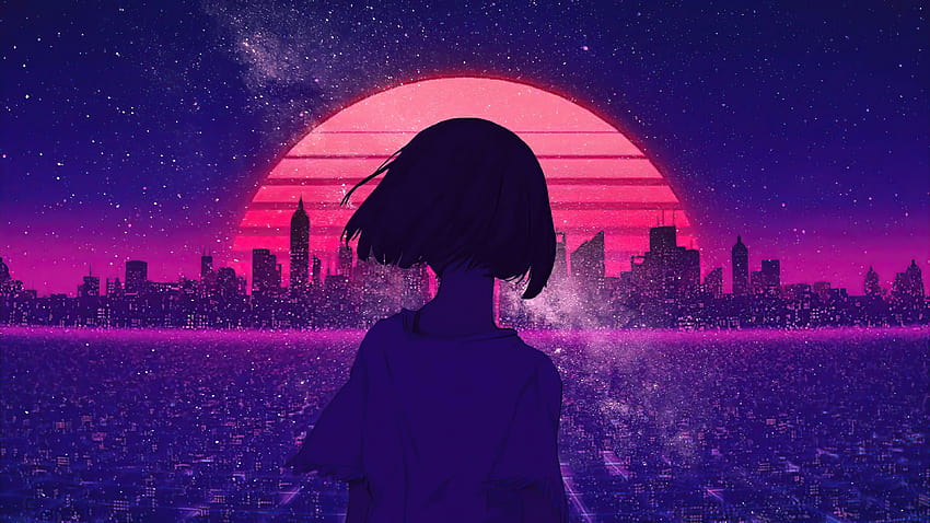: Anime, City, Girl, Retro Wave, Synthwave, anime retrowave city HD wallpaper