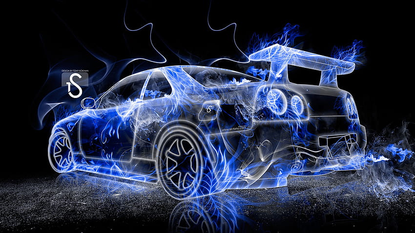 7 Blue Fire, flaming cars HD wallpaper