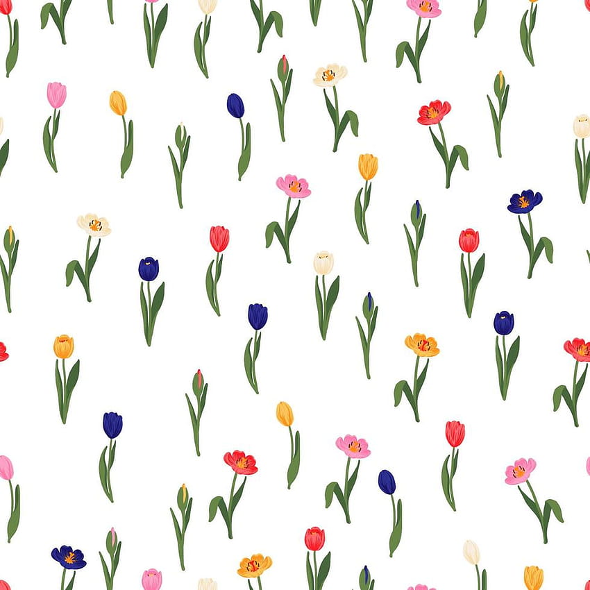 Seamless floral pattern red, yellow, purple, pink tulips and green leaves. Spring flowers backgrounds for wrapping, textile, scrapbook, Easter, Happy Mothers, Womens Day. Flat cartoon design 4806551 Vector Art at Vecteezy, spring day drawing HD phone wallpaper