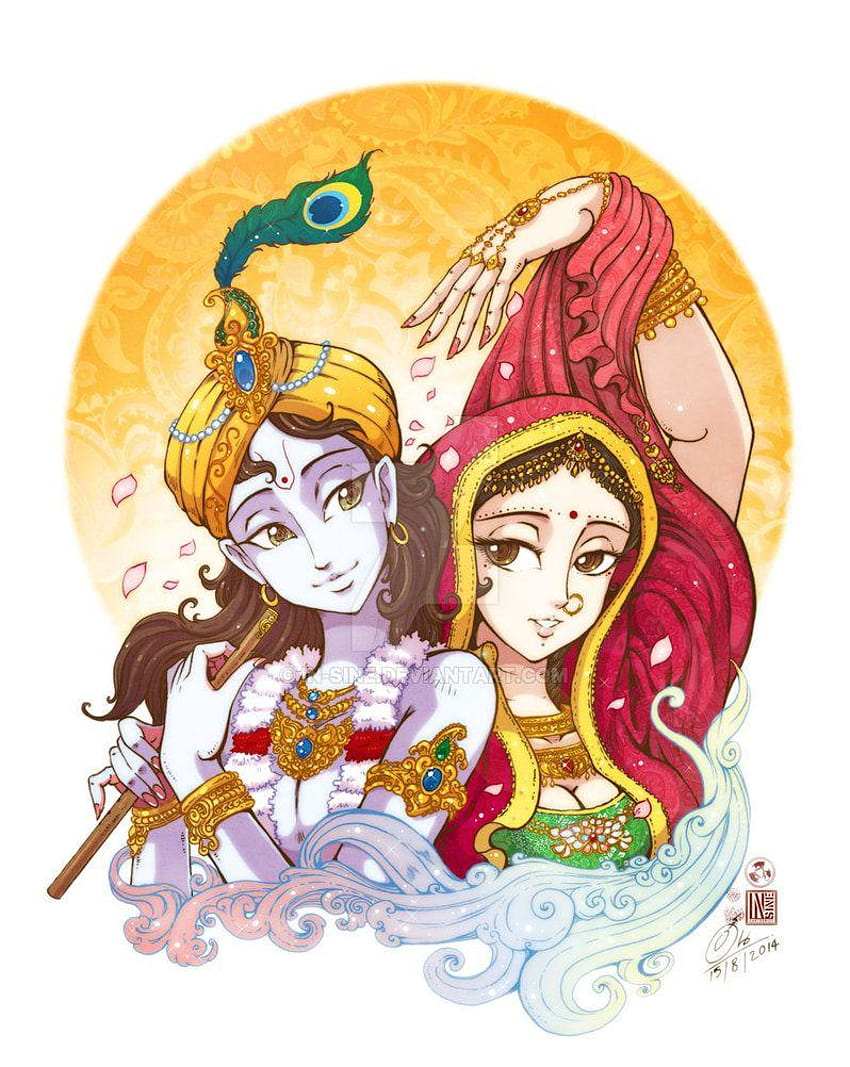 Lord Krishna and Radha by In, 만화 속 크리슈나의 애니메이션 HD 전화 배경 화면