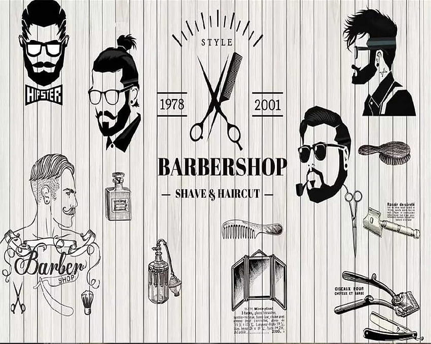 Beibehang Niestandardowe retro nostalgiczne czarno-białe piękno, salon fryzjerski Tapeta HD
