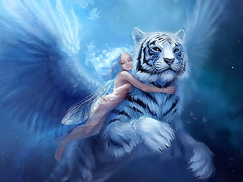 women, tigers, fantasy art, anime girls ::, anime tigers HD wallpaper