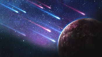space planets and shooting star