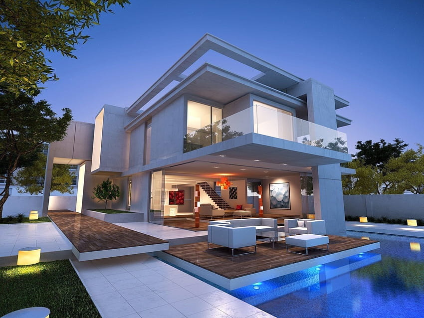 Elegant Modern Luxury House, luxury houses HD wallpaper