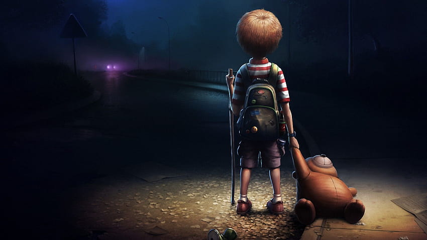 Karikatur-Junge allein im Dunkeln für, alleinjungenkarikatur HD-Hintergrundbild