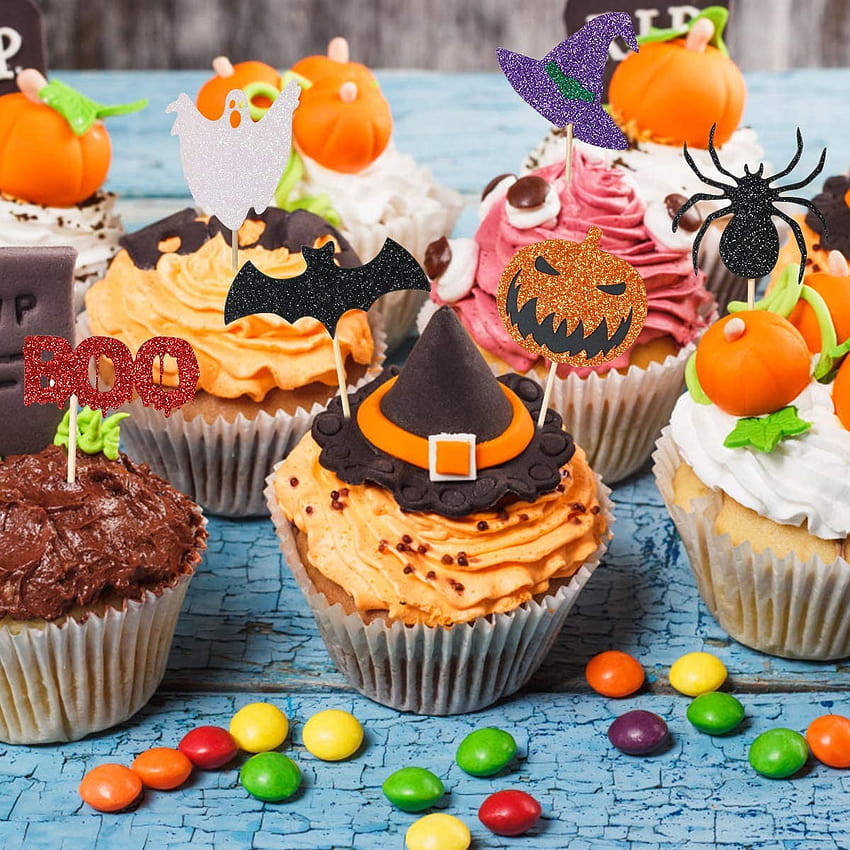 Buy 24PCs Glitter Halloween Cupcake Toppers, halloween cake HD phone ...