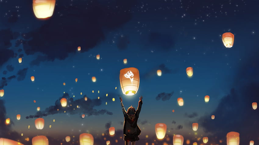 Lantern Night Clouds Lights Anime Stars, Anime, Backgrounds, and, anime sky light 高画質の壁紙
