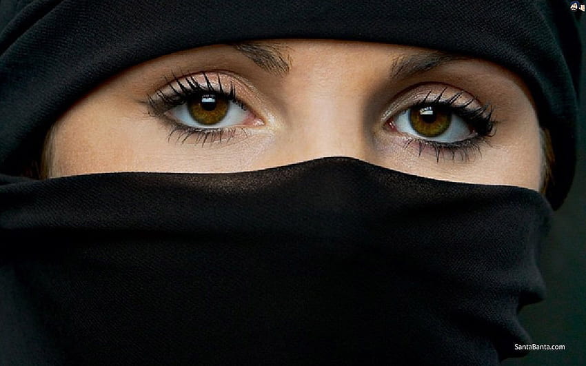 黒いヒジャーブを着た美しいアラブの女の子、イスラム教の女性の目 高画質の壁紙