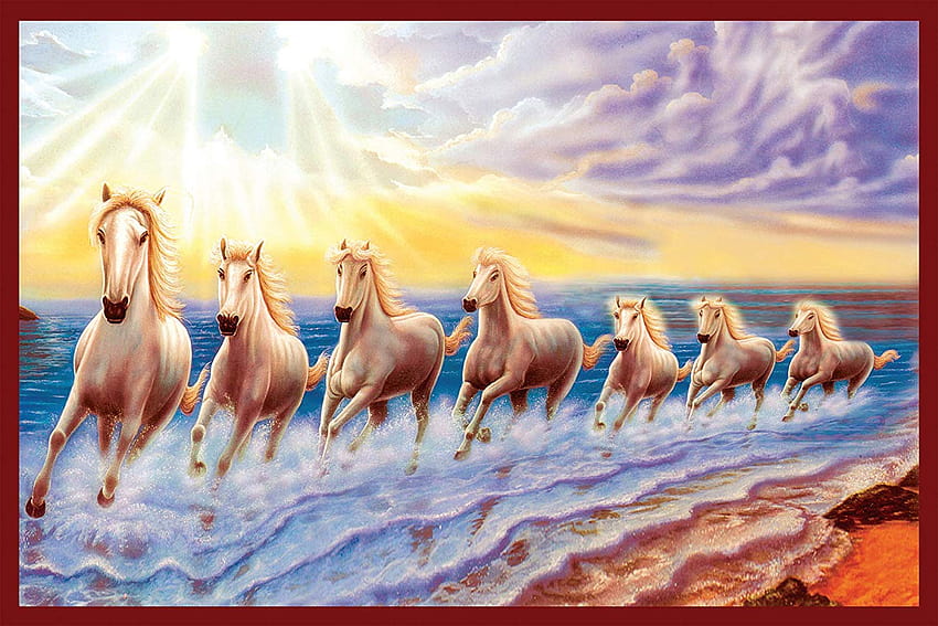 Седем коня, бягащо море, 7 бели коня HD тапет