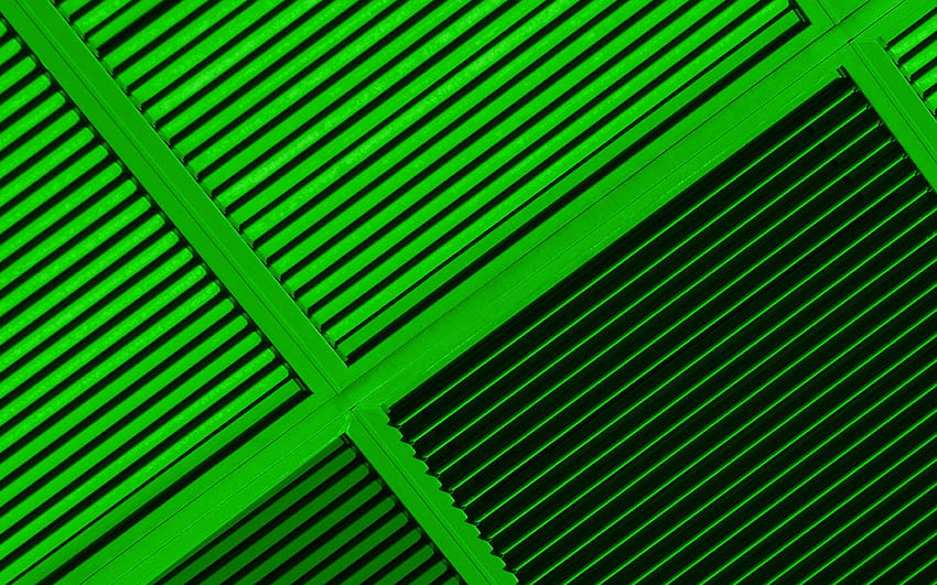 緑の線、材料設計、緑の四角、幾何学的な緑 高画質の壁紙