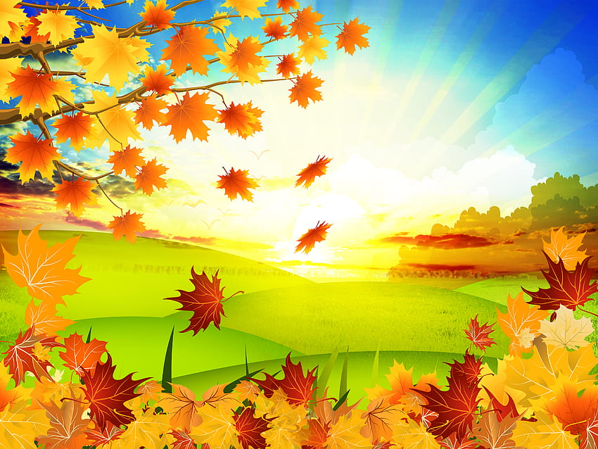 High Resolution Group, autumn with kids HD wallpaper