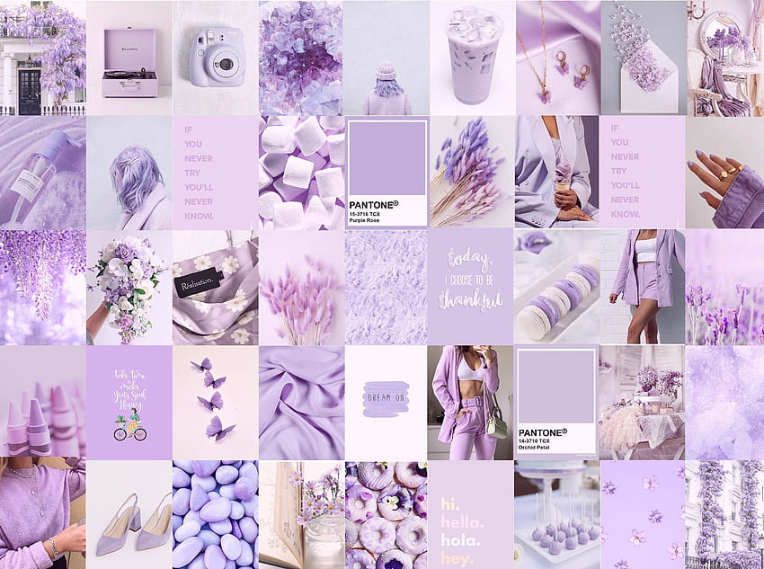 Комплект колаж за стена Lavender Light Purple Aesthetic Set, светло лилав колаж HD тапет