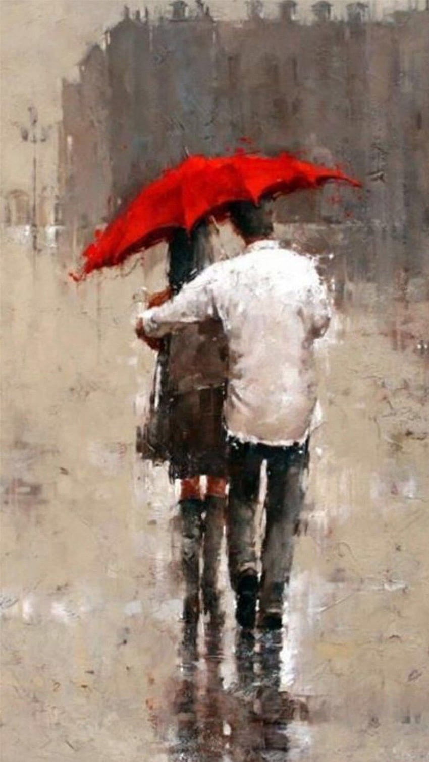 Deszczowa romantyczna para kochanków Back Art iPhone 6, malowanie miłości Tapeta na telefon HD