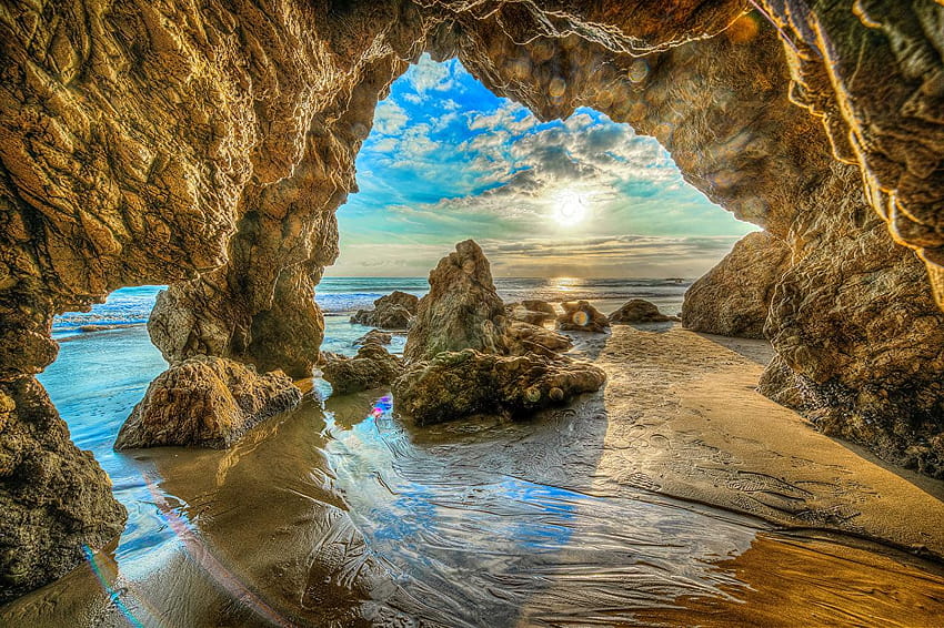 California USA Malibu Beach R Cliff Nature Coast, formasi batuan pantai Wallpaper HD
