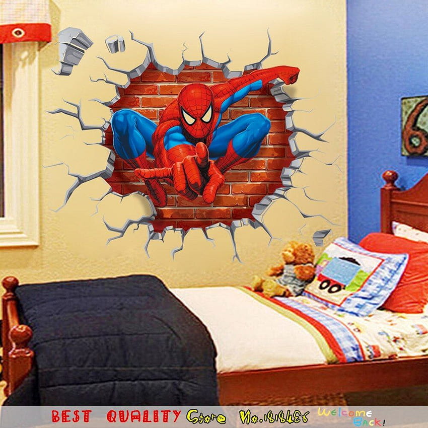 IOP 3D Kartun Spiderman Wall Stiker Untuk Anak Laki-laki Anak Kamar Home Decor Nursery Wall Decals Hadiah wallpaper ponsel HD