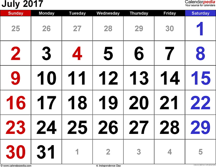July 2017 Calendar – Printable Editable Blank Calendar 2017 HD wallpaper
