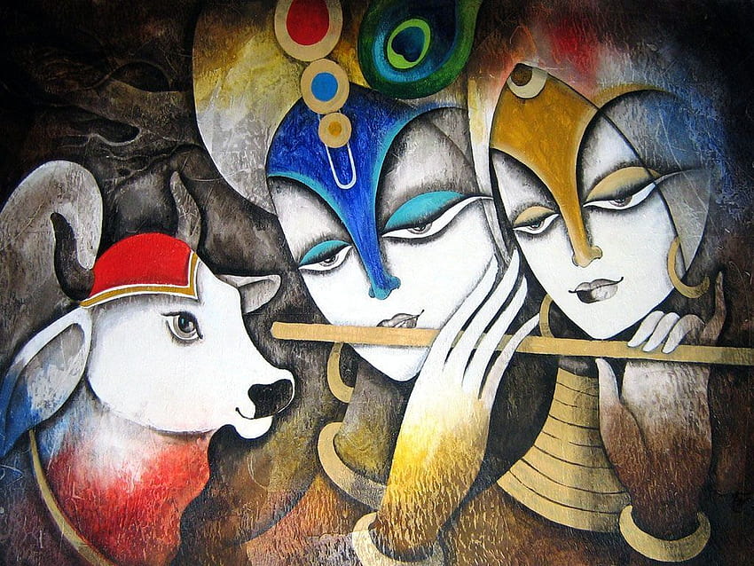 Lord Radha Krishna, krishna painting HD wallpaper