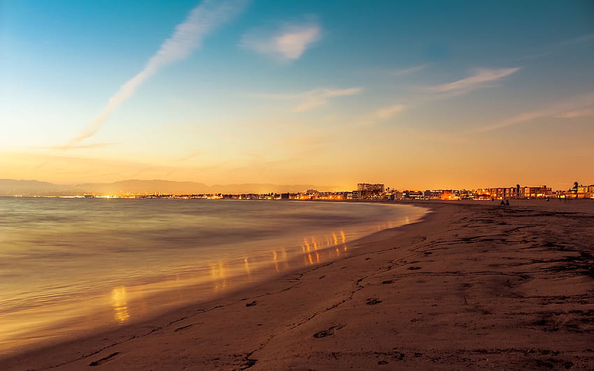 Venice Beach, LA, matahari terbenam, Amerika, Los Angeles, AS dengan resolusi 3840x2400. Kualitas Tinggi, la pantai Wallpaper HD