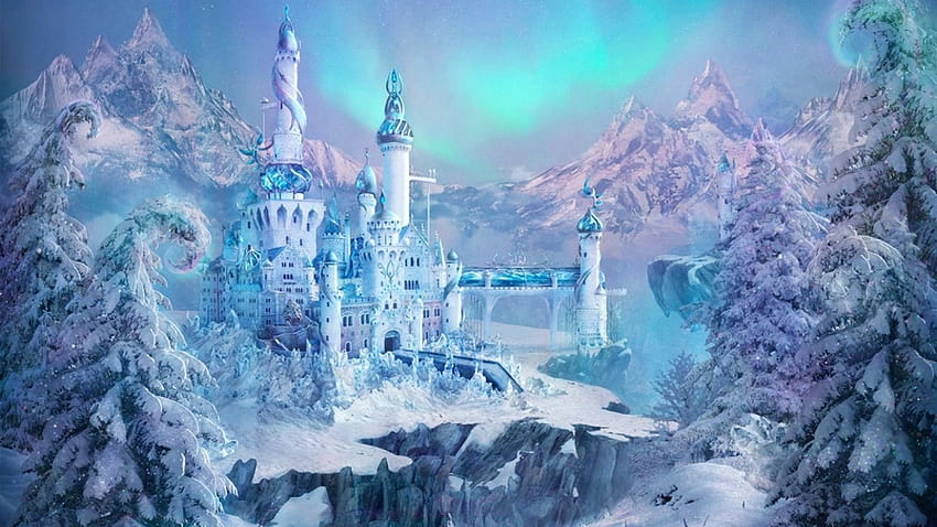 Snowy Castle, kastil fantasi musim dingin Wallpaper HD
