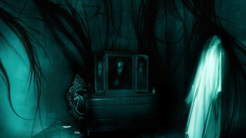 El horror refleja fantasmas macabros góticos, fantasmas de terror. fondo de pantalla
