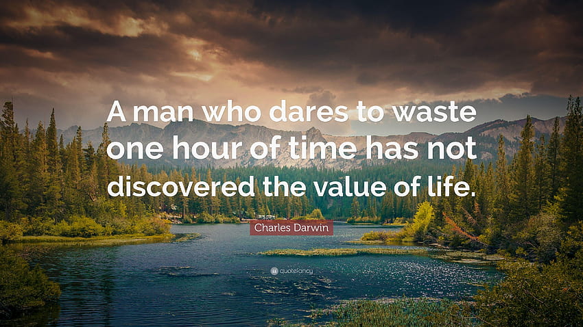 Charles Darwin Quote: “A man who dares to waste one hour of time HD wallpaper