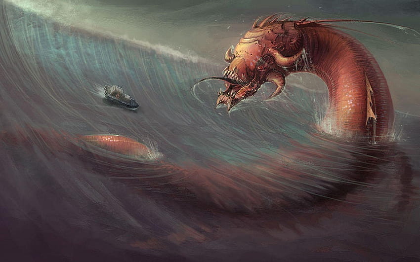 Fantasy original art artistic artwork sea ocean creature monster f, water monster HD wallpaper