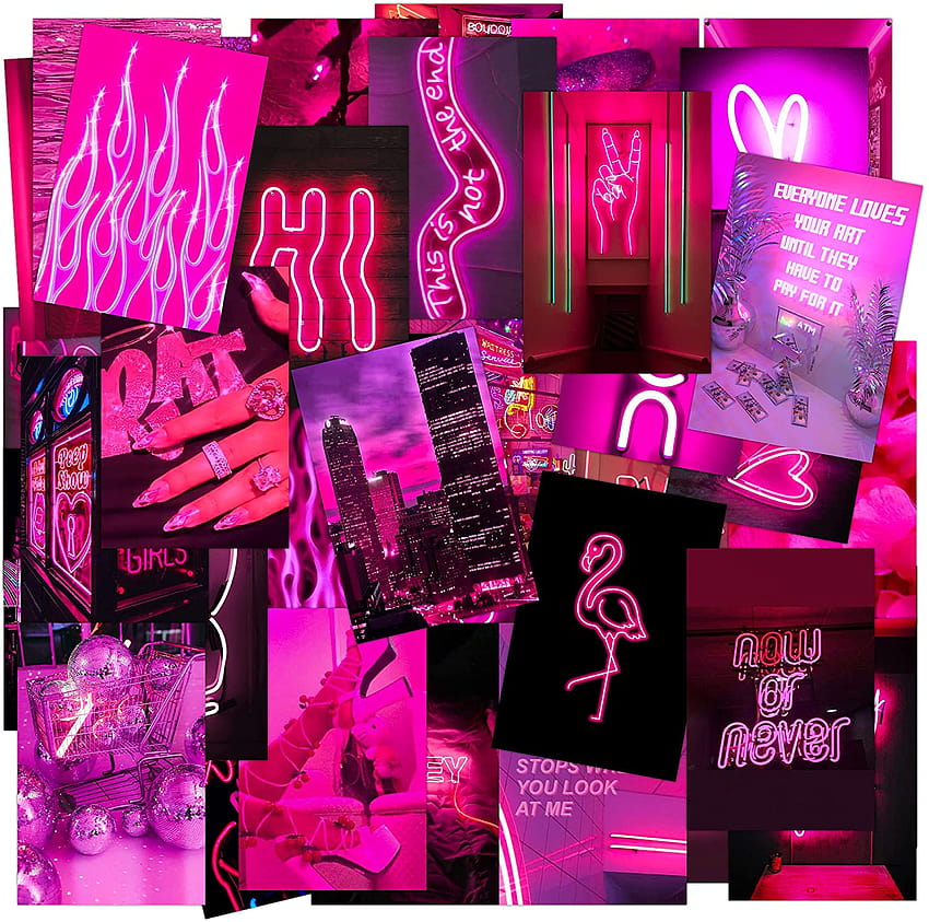 8TEHEVIN 50PCS Kit di collage di pareti estetiche rosa neon, poster estetici per la decorazione della parete del dormitorio, stampe artistiche da parete per ragazzi e ragazze, poster al neon, decorazioni per la camera da letto per ragazze adolescenti: poster, collage rosa neon Sfondo HD