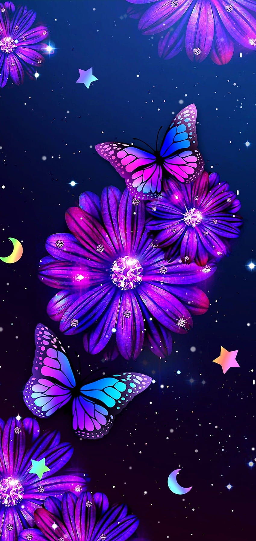 보라색 꽃과 나비, 아이폰 보라색 나비 HD 전화 배경 화면