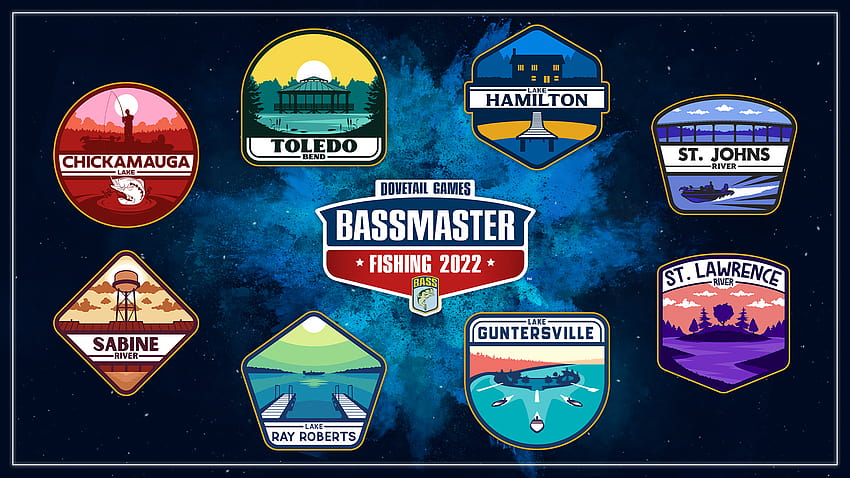 Logotipos de espécies e locais de peixes, pesca de bassmaster 2022 papel de parede HD