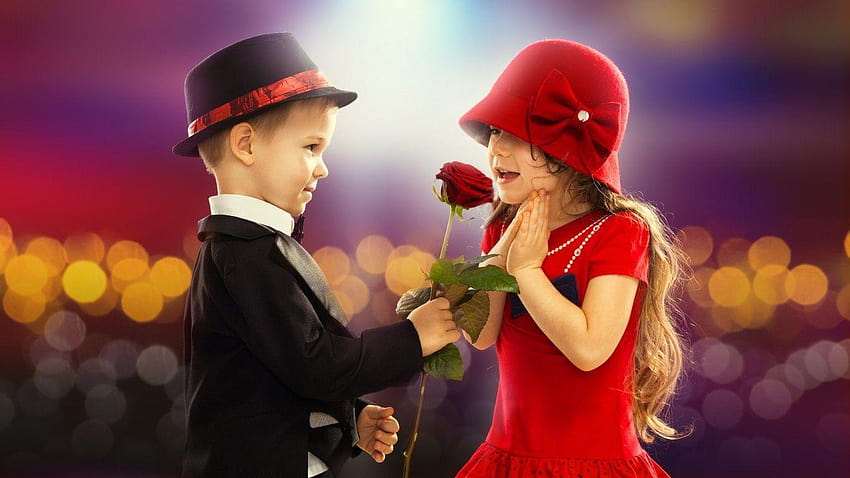 valentine's day, love, couple, rose, boy, little, love boy and girl HD wallpaper