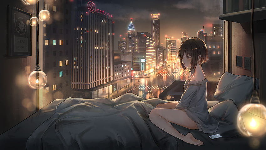 Anime Girl City Night Street, anime retro Tapeta HD