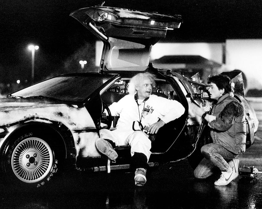 Zurück in die Zukunft Zeitmaschine Graustufen Doc Brown Michael J Fox Marty McFly Delorean DMC12 Chris Hohe Qualität, High Definition HD-Hintergrundbild