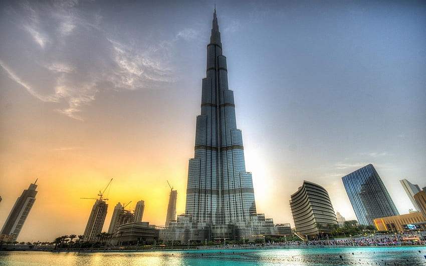 Amazing buildings, Burj Khalifa, Dubai, sunset HD wallpaper