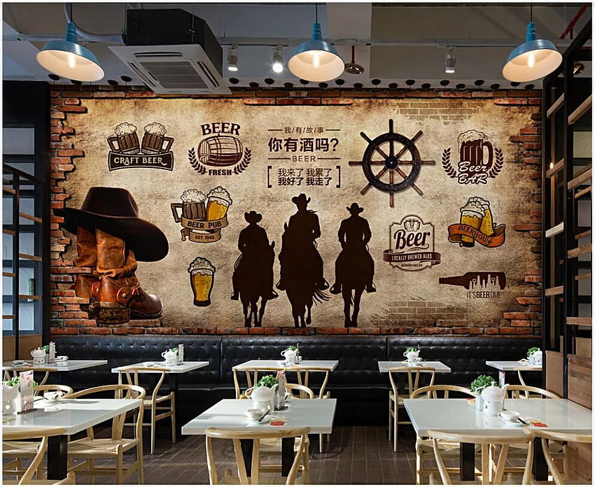 3d Personalizzato Murale Retro Muro Di Mattoni Cowboy Beer Bar Ristorante Sfondi Home Decor 3d Murales Per Soggiorno A $25.63 Sfondo HD