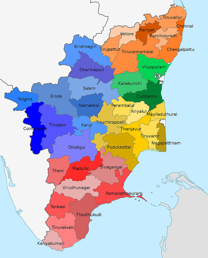 Datei: Tamil Nadu Bezirke map.svg, Tamil Nadu Karte HD-Handy-Hintergrundbild