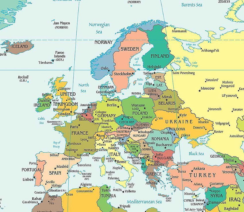 Карта на Европа, карта на Европа, европейски карти, държави, релефни форми, карта HD тапет