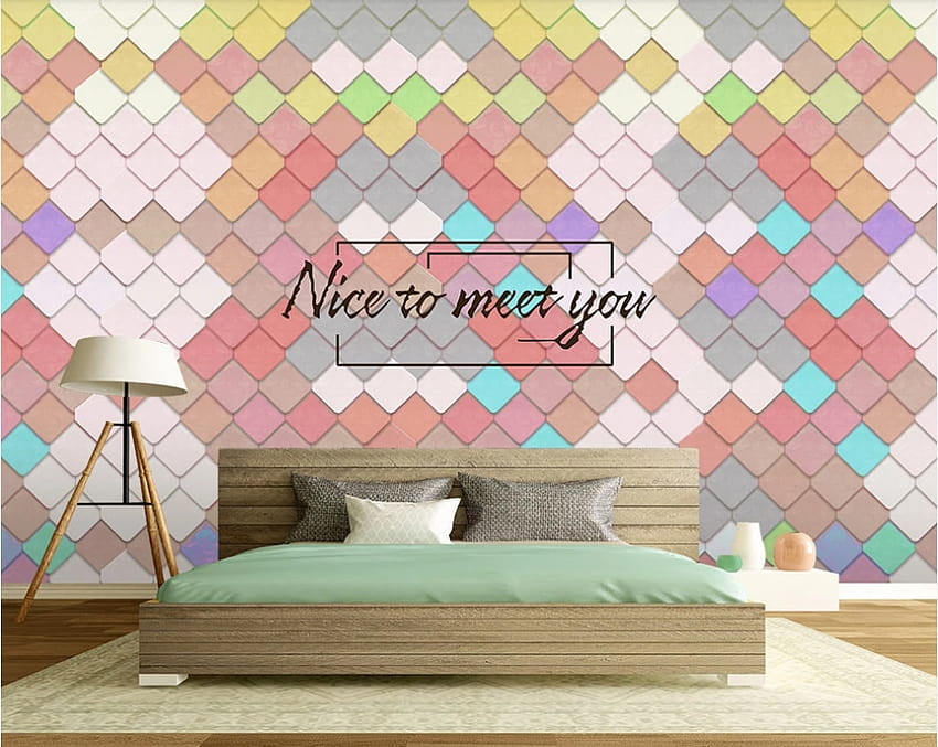 Custom modern minimalist three dimensional geometric color block creative TV backgrounds wall waterproof material HD wallpaper