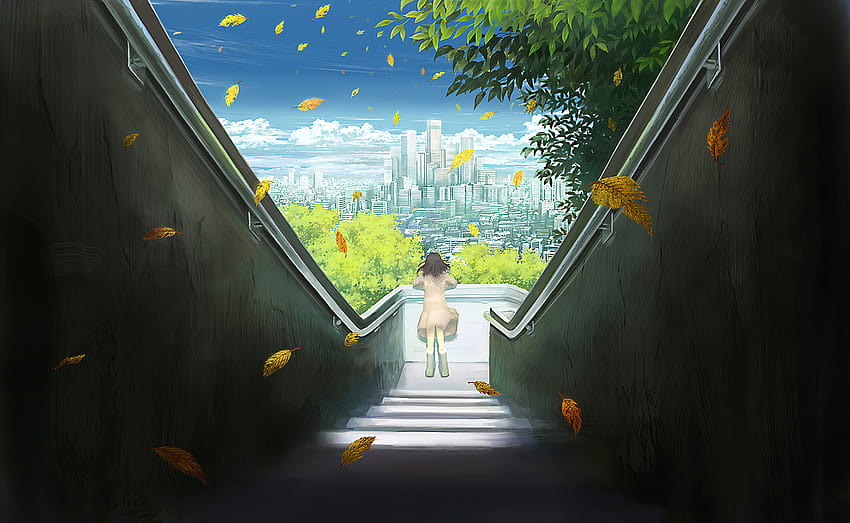 green city anime HD wallpaper