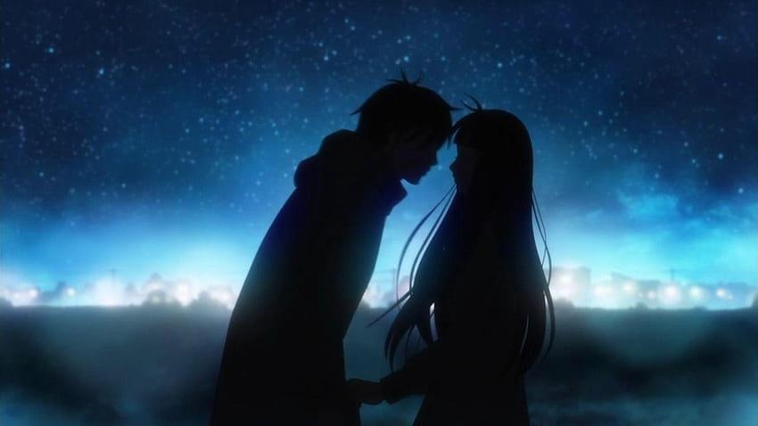 Romantic Kiss Аниме Boy Couple Girl Kimi Ni, сладко аниме момиче и момче целуват HD тапет