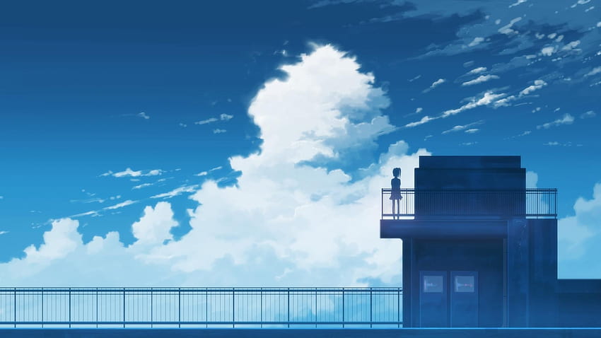 1920x1080 Anime Girl, Rooftop, Clouds, Scenic, Sky, rooftop anime HD wallpaper
