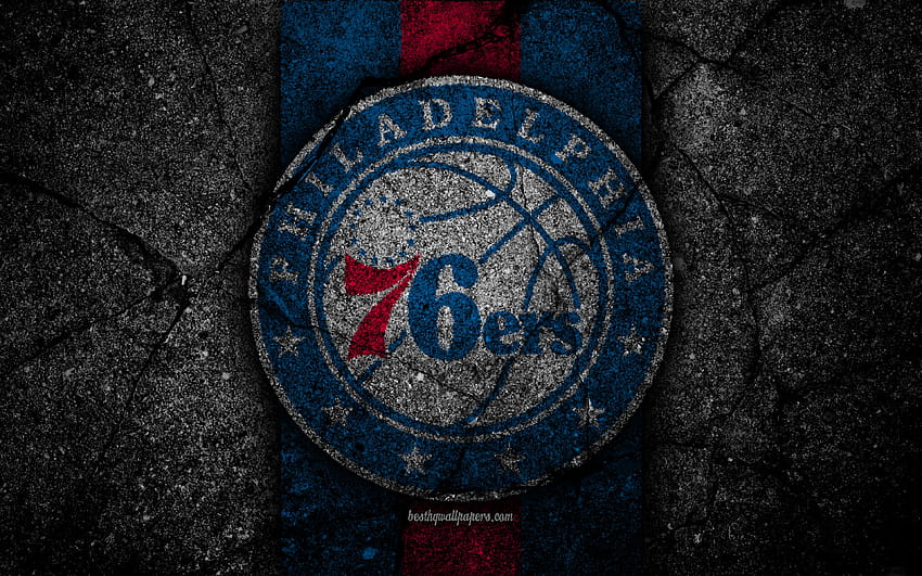 フィラデルフィア 76ers、NBA、ロゴ、黒い石、 高画質の壁紙