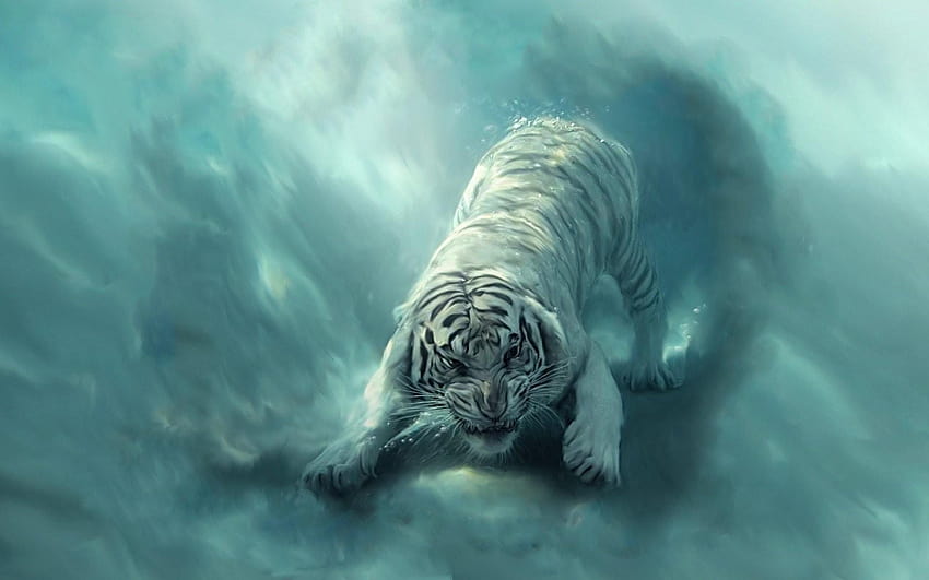 Tigers,animals, Colorfulblue, Hks, Artwork, tiger wildlife artwork HD wallpaper