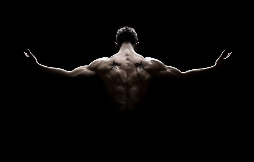 man, muscles, pose, back, strength, shadow for, shadow man HD wallpaper