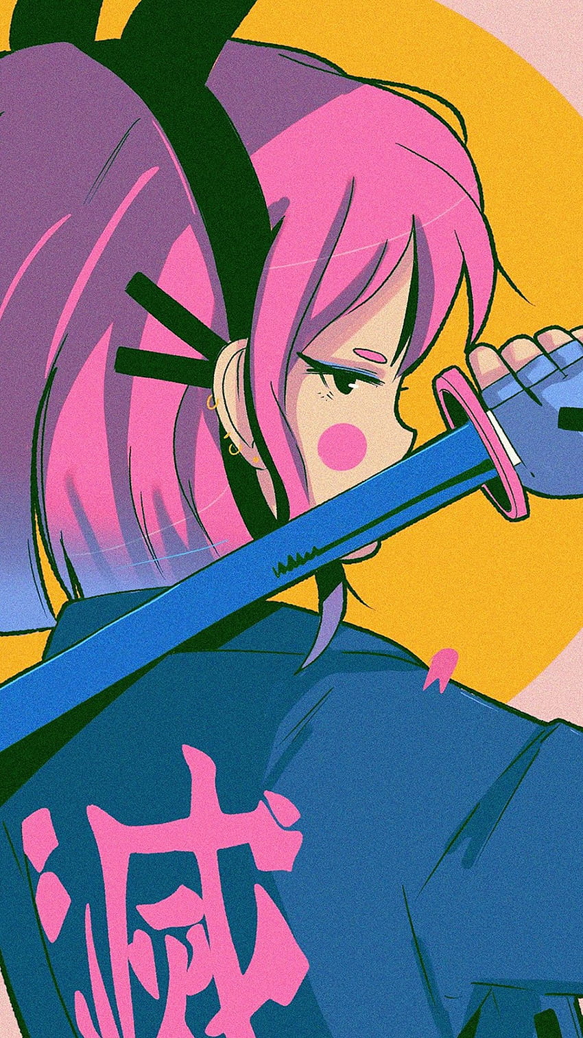 Samurai Girl iPhone, anime neón samurai fondo de pantalla del teléfono
