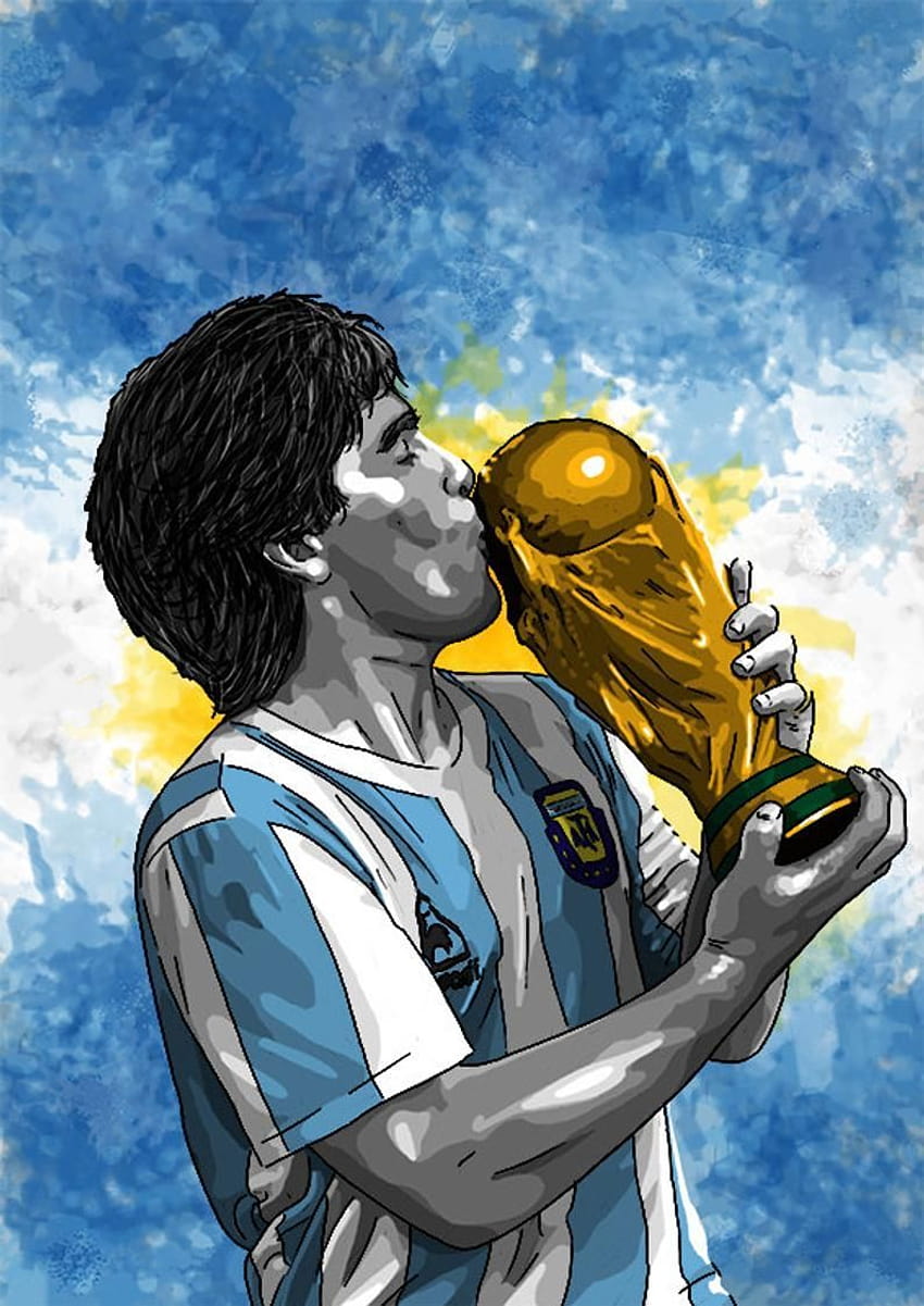 Диего Марадона 1986 Световно първенство по футбол Аржентина Печат през 2020 г., изкуство на Марадона HD тапет за телефон