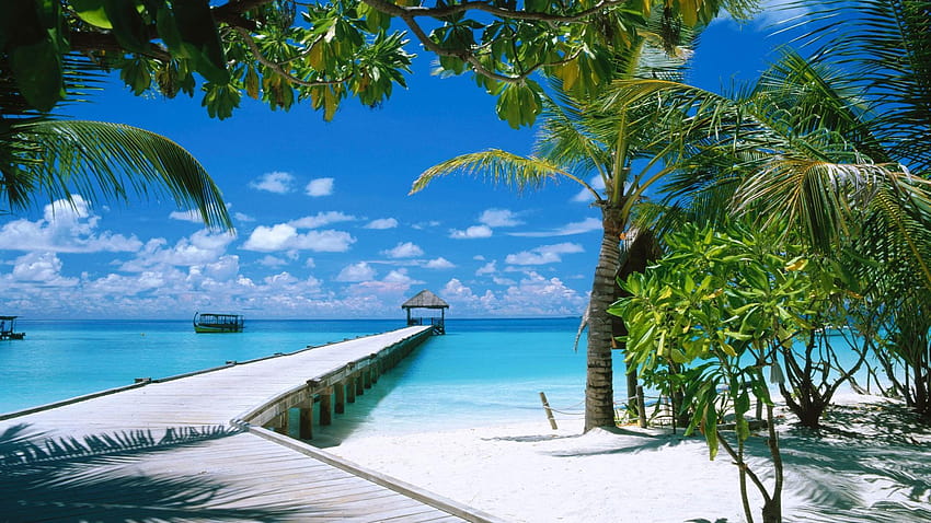 Long Pier Over The Blue Ocean In Maldives, 몰디브 HD 월페이퍼