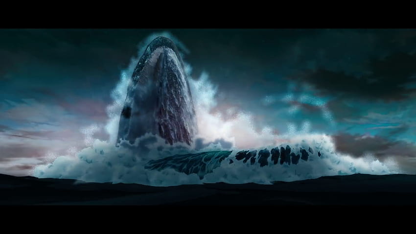 A giant whale surfaces from the depths of an ocean. Beautifully realistic scenery from the upcoming anime film 'Children of the Sea'. HD wallpaper