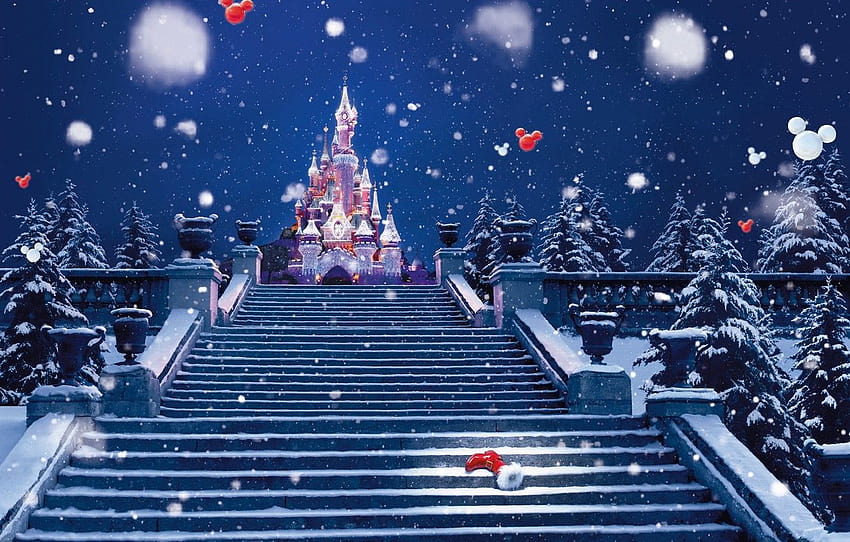 Wallpaper snow, lights, castle, holiday, magic, the moon, Paris, Christmas  images for desktop, section новый год - download